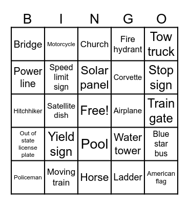 ROAD TRIP BINGO Card