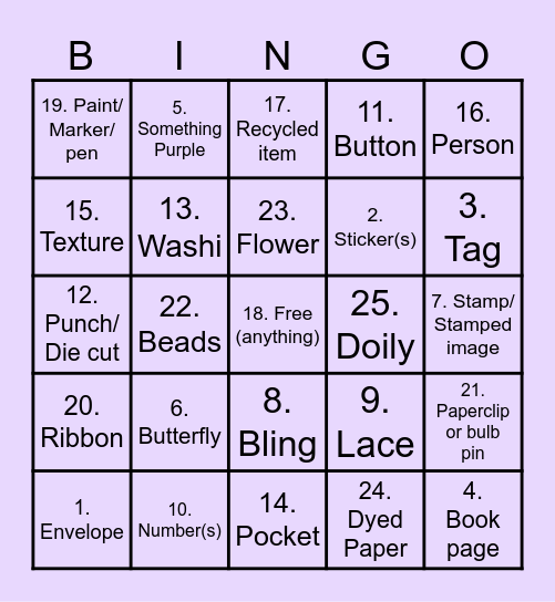 CrAFty Cre8tions Bingo Card
