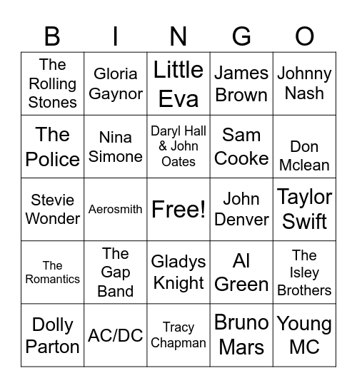 Artist Bingo Card