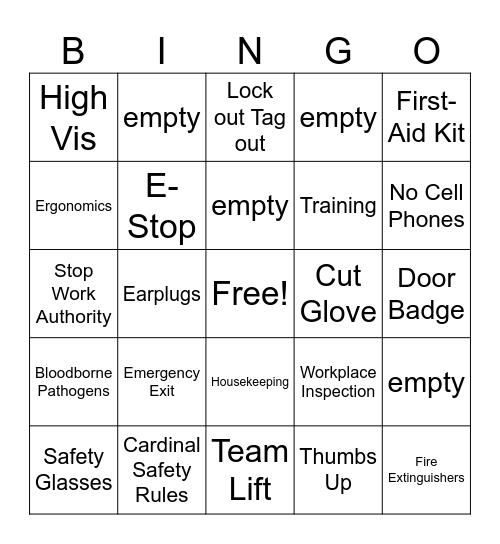 TekniPlex Safety Week Bingo Card