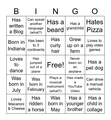Human Bingo Card
