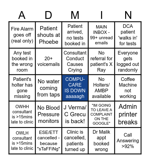 Admin Bingo 2024 Edition Bingo Card