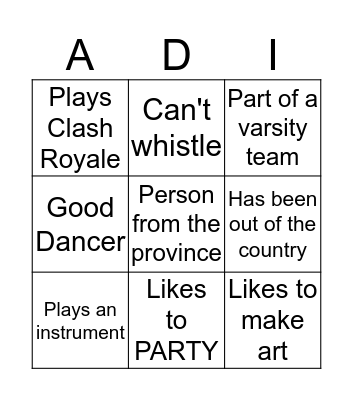 Family Bingo Card