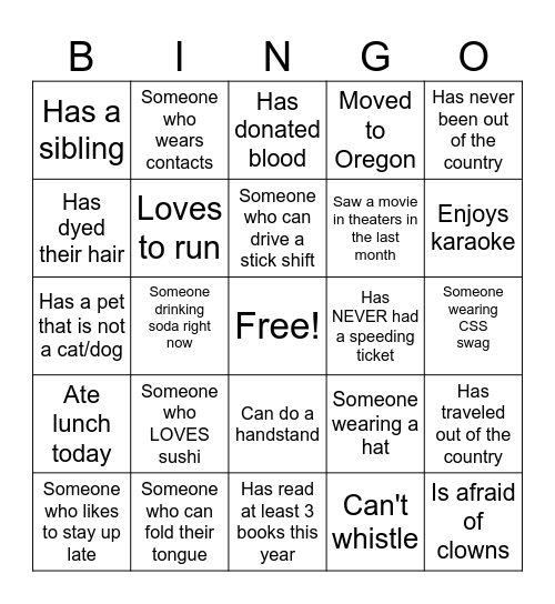 CSS Staff BINGO Card