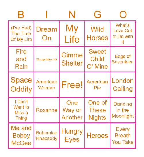 Classic Rock - BINGO Card