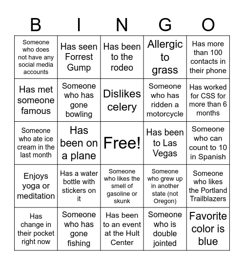 CSS Staff BINGO Card