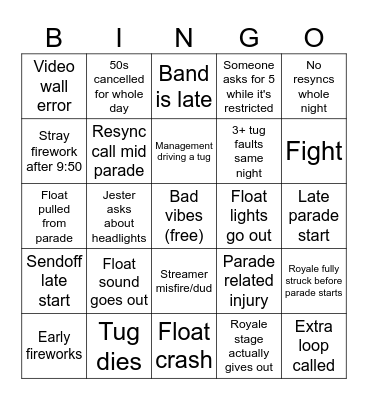 Carnivale 2024 Bingo Card