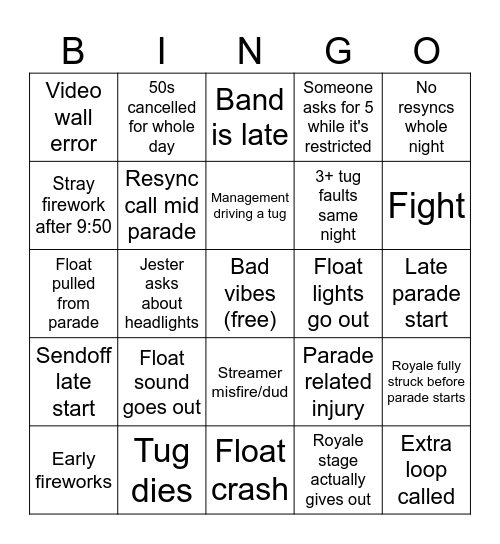 Carnivale 2024 Bingo Card