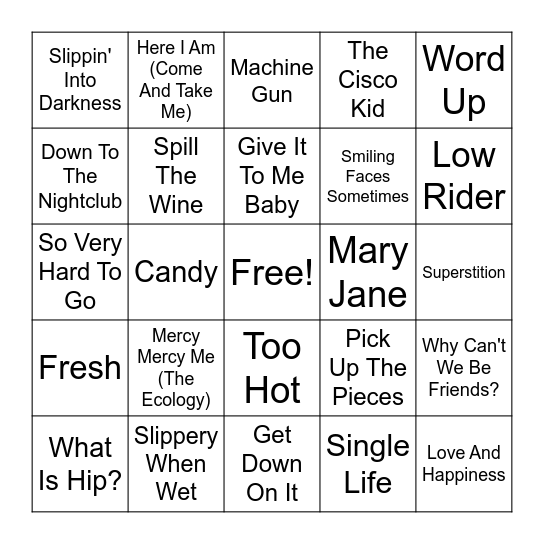 R&B: Funk/Soul -Vol. 1 Bingo Card