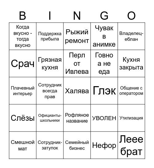 на ножах)) Bingo Card