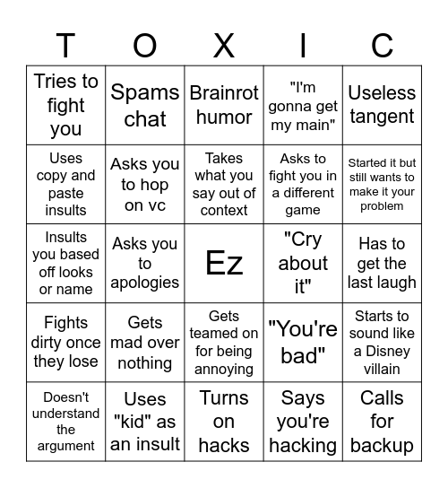 Toxic Bingo Card Bingo Card