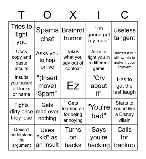 Toxic Bingo Card Bingo Card