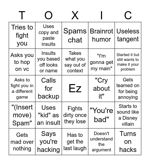 Toxic Bingo Card Bingo Card