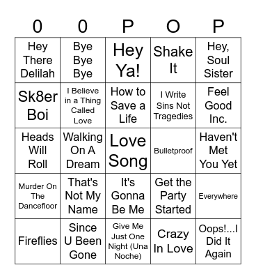 00s Pop Bingo Card