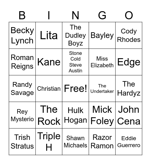 WWE Superstar Bingo Card