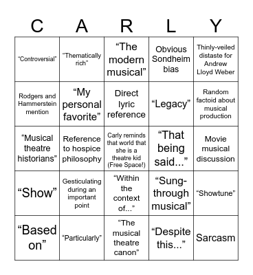 Musical Theatre, Music Therapy, and You Bingo Card