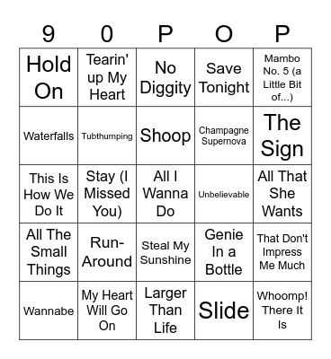 90s Pop Bingo Card