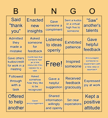 Gratitude at Work Bingo Card