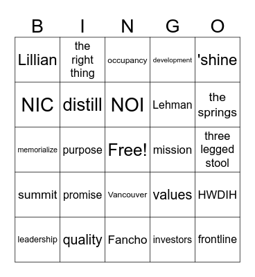 The Springs Living BINGO Card