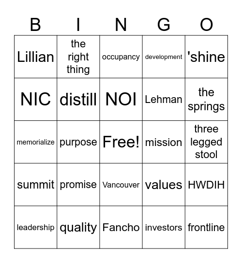 The Springs Living BINGO Card