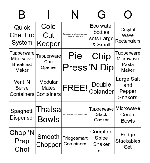 Tupperware Bingo! Bingo Card