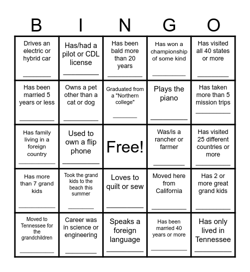 Prime Time Bingo Card