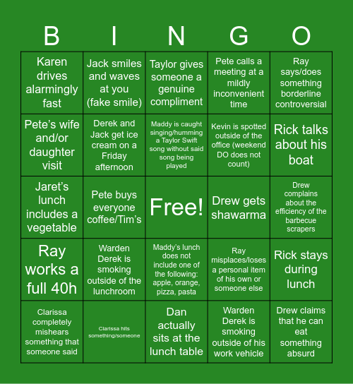 Point Pelee BINGO (Staff Edition) Bingo Card