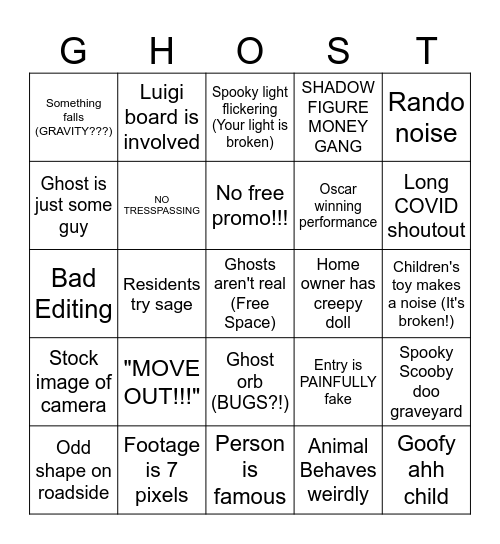 Epic ghost board Bingo Card