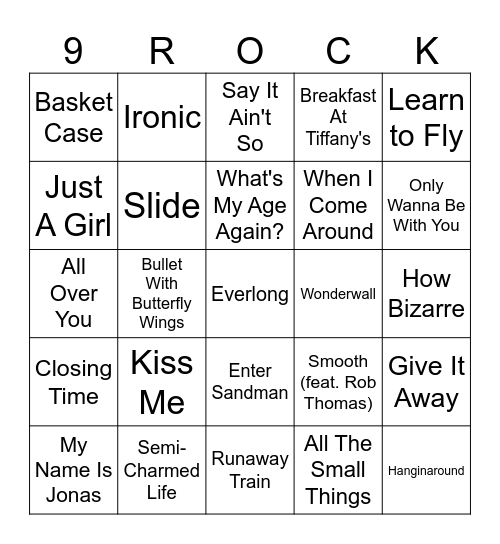 90s Rock/Alt Bingo Card