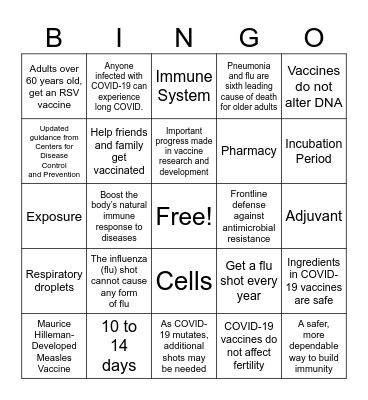 Vaccine Bingo Card