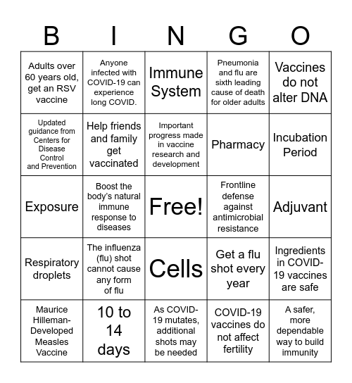 Vaccine Bingo Card