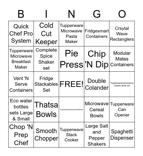 Tupperware Bingo! Bingo Card