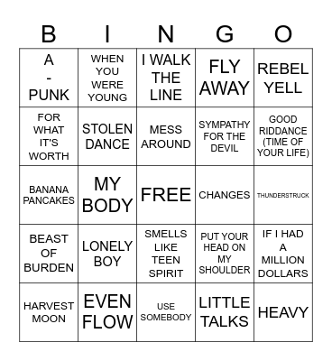 MUSIC BINGO Card