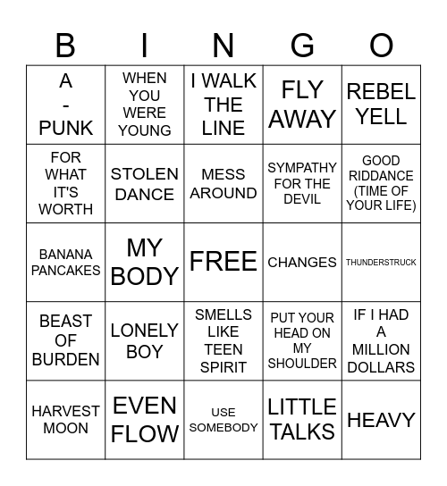 MUSIC BINGO Card