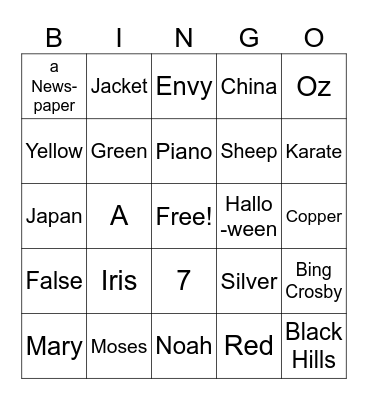 Color Bingo Card