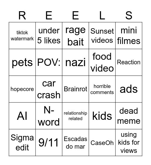 Instagram Reels bingo Card