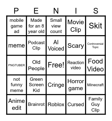 YT SHORT BINGO Card