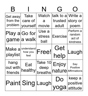 Coping Skills Bingo Card