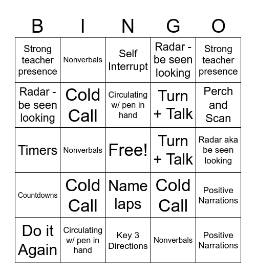 Teacher Moves Bingo Card
