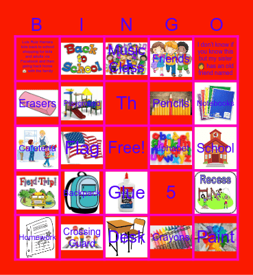 School Bingo Card