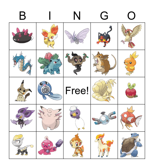 NPL Pokemon Bingo Card