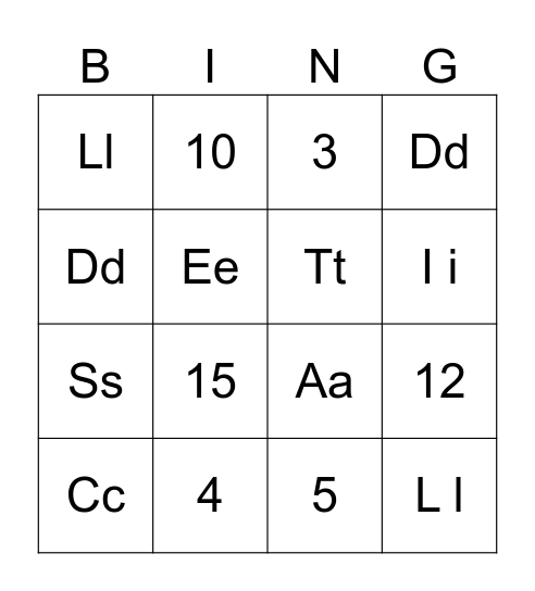 Letters English Bingo Card