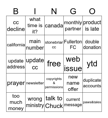 Untitled Bingo Card