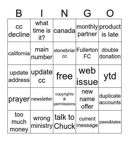 Untitled Bingo Card