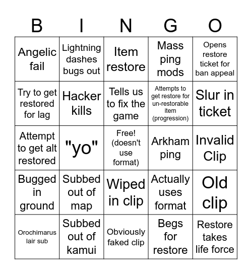 Restore Bingo Card