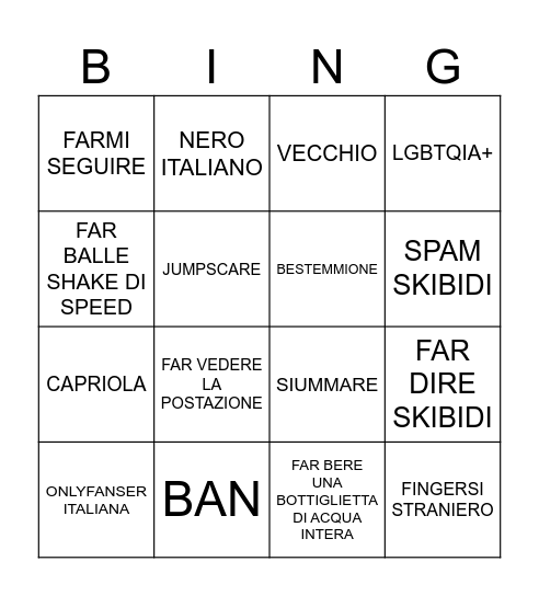 BINGO DI TWITCH Bingo Card