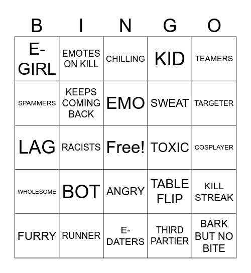 TSB Bingo Card