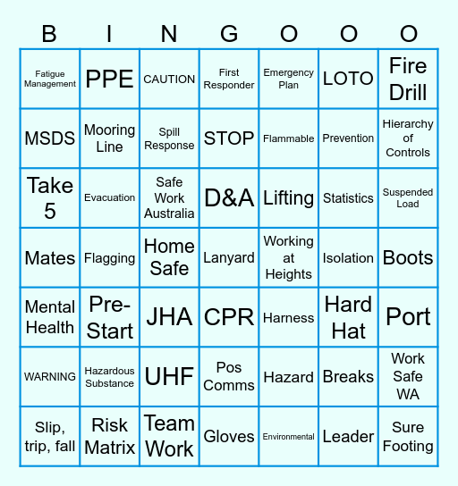 Safety Bingo! Bingo Card