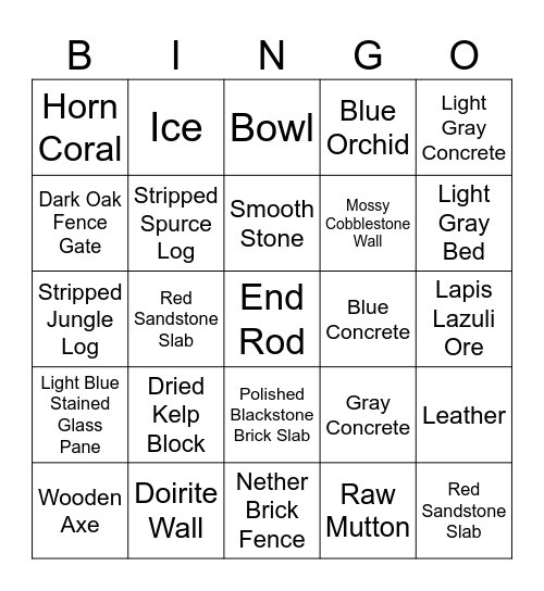 Minecraft Bingo Card