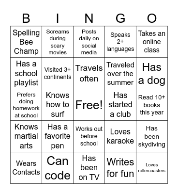 BACK TO SCHOOL BINGO Card